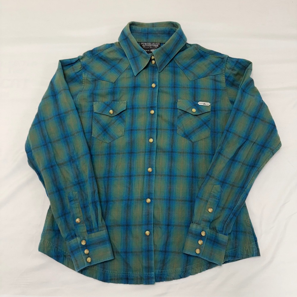 Powder River Outfitters Mens L Western Plaid Long Sleeve Shirt Pearl Snap Cotton